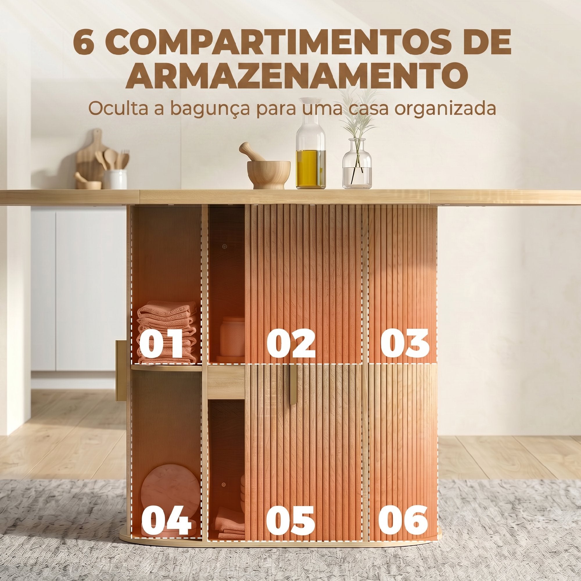 HOMCOM Mesa de Jantar Oval com Portas de Correr, Carvalho