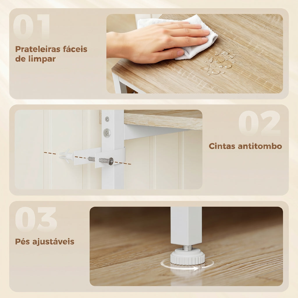 HOMCOM Estante de Cozinha com Suporte para Micro-ondas, 80x40x181 cm, Carvalho
