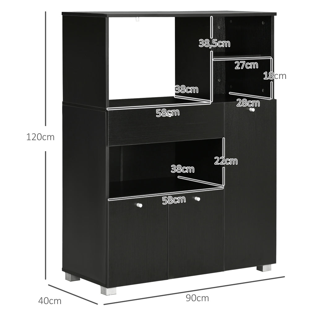 HOMCOM Aparador de Cozinha para Micro-ondas 90x40x120 cm Preto