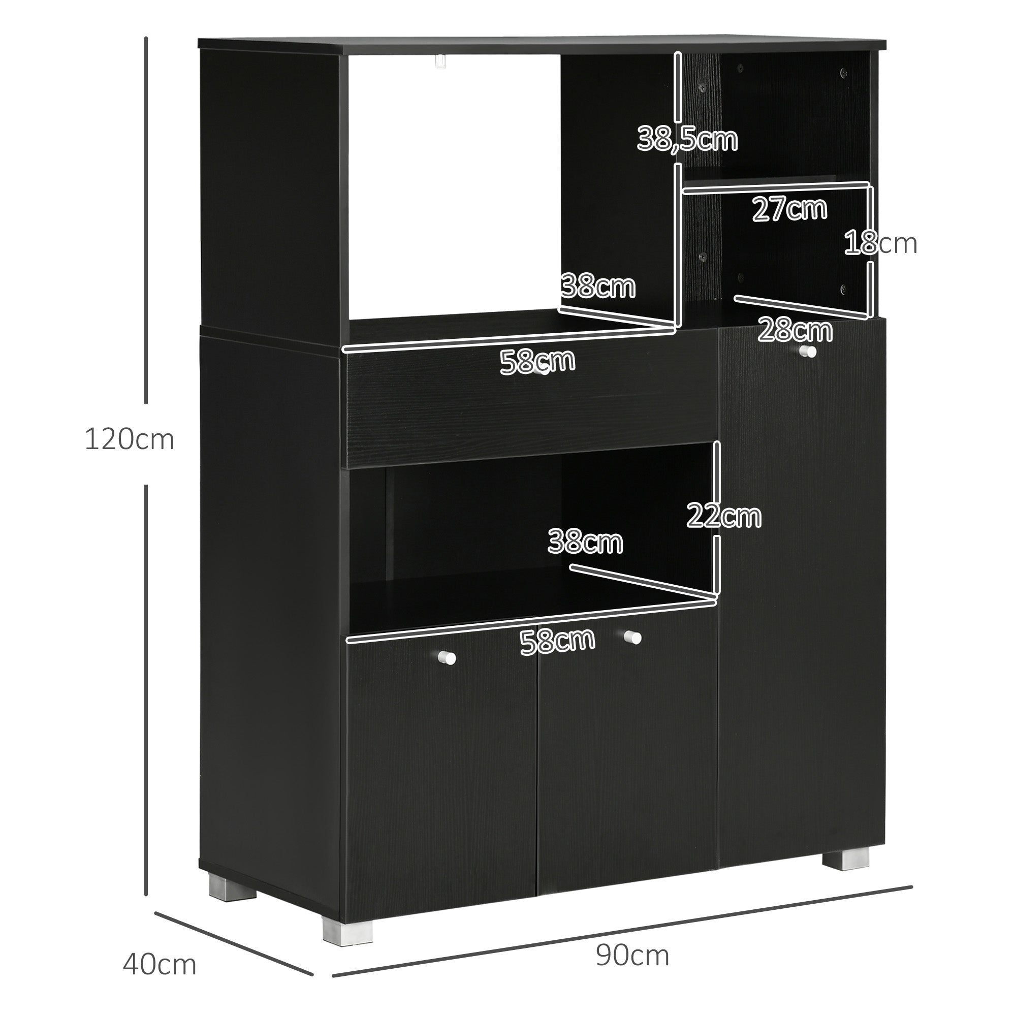 HOMCOM Aparador de Cozinha para Micro-ondas 90x40x120 cm Preto