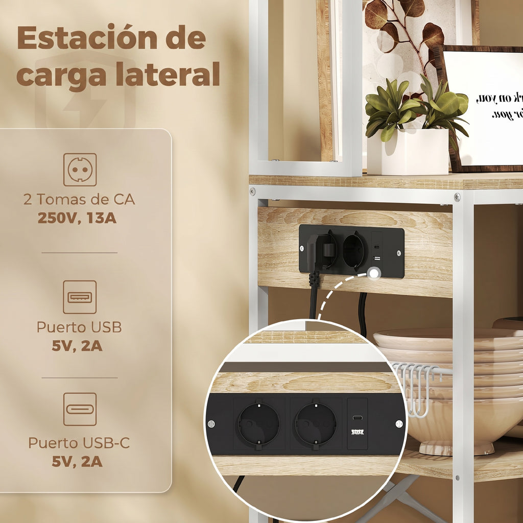 HOMCOM Estante de Cozinha com Suporte para Micro-ondas, 80x40x181 cm, Carvalho