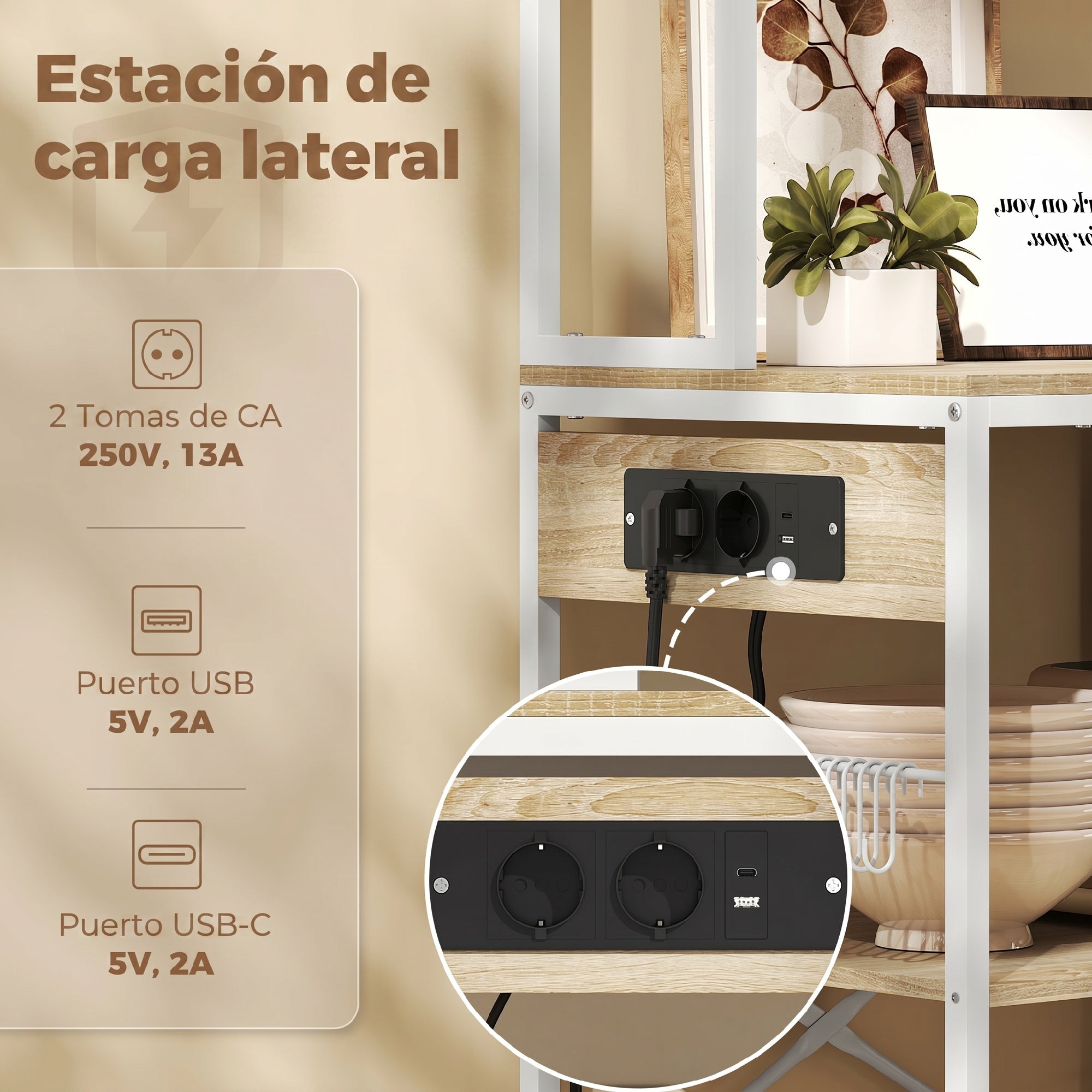 HOMCOM Estante de Cozinha com Suporte para Micro-ondas, 80x40x181 cm, Carvalho