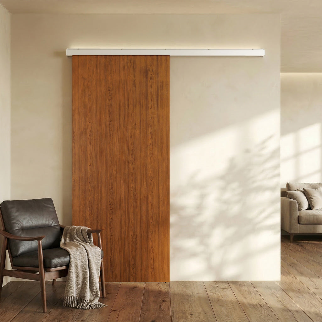 Porta de Correr HOMCOM 90x210 cm com Trilho e Ferragens, Castanho
