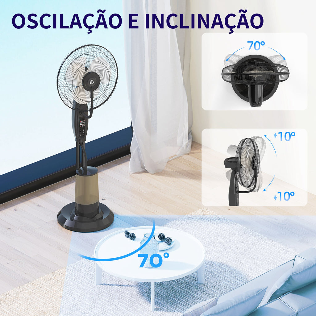HOMCOM Ventoinha de Pé com Nebulizador 75 W, 3,2L, Preto