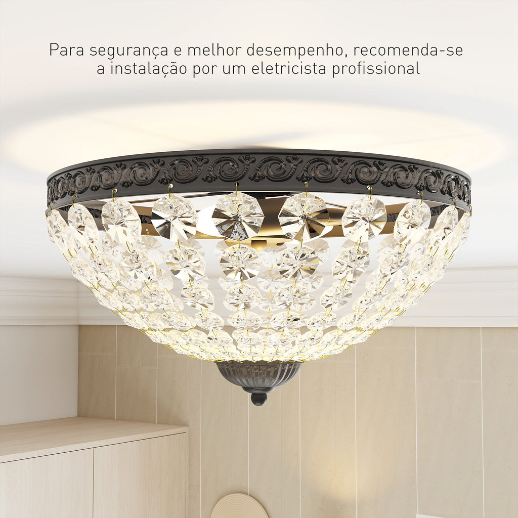 HOMCOM Candeeiro de Teto Cristal Vintage, Preto, Ø35x22 cm