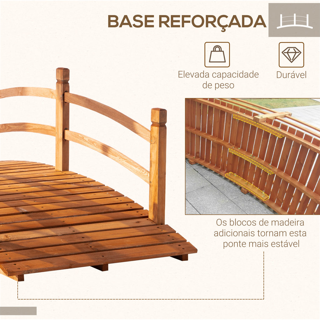Outsunny Ponte de Jardim em Madeira com Corrimão 185x72x58 cm