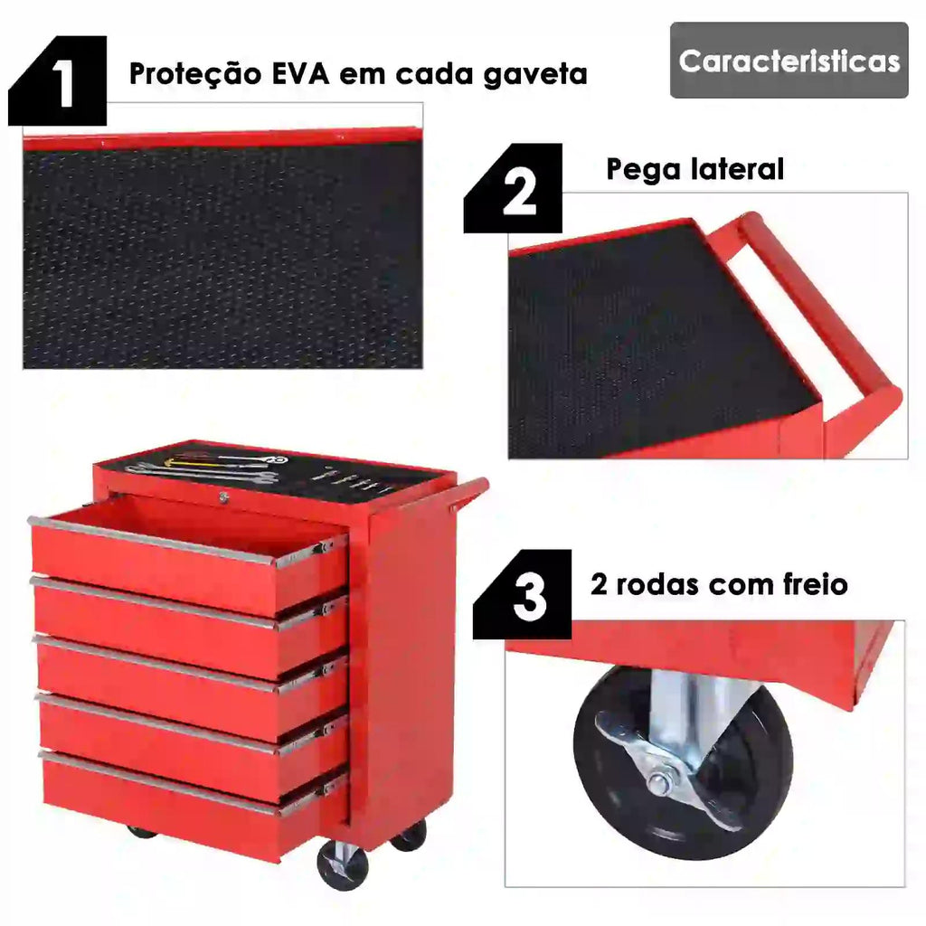 Durhand Carrinho de Ferramentas com 5 Gavetas e Rodas