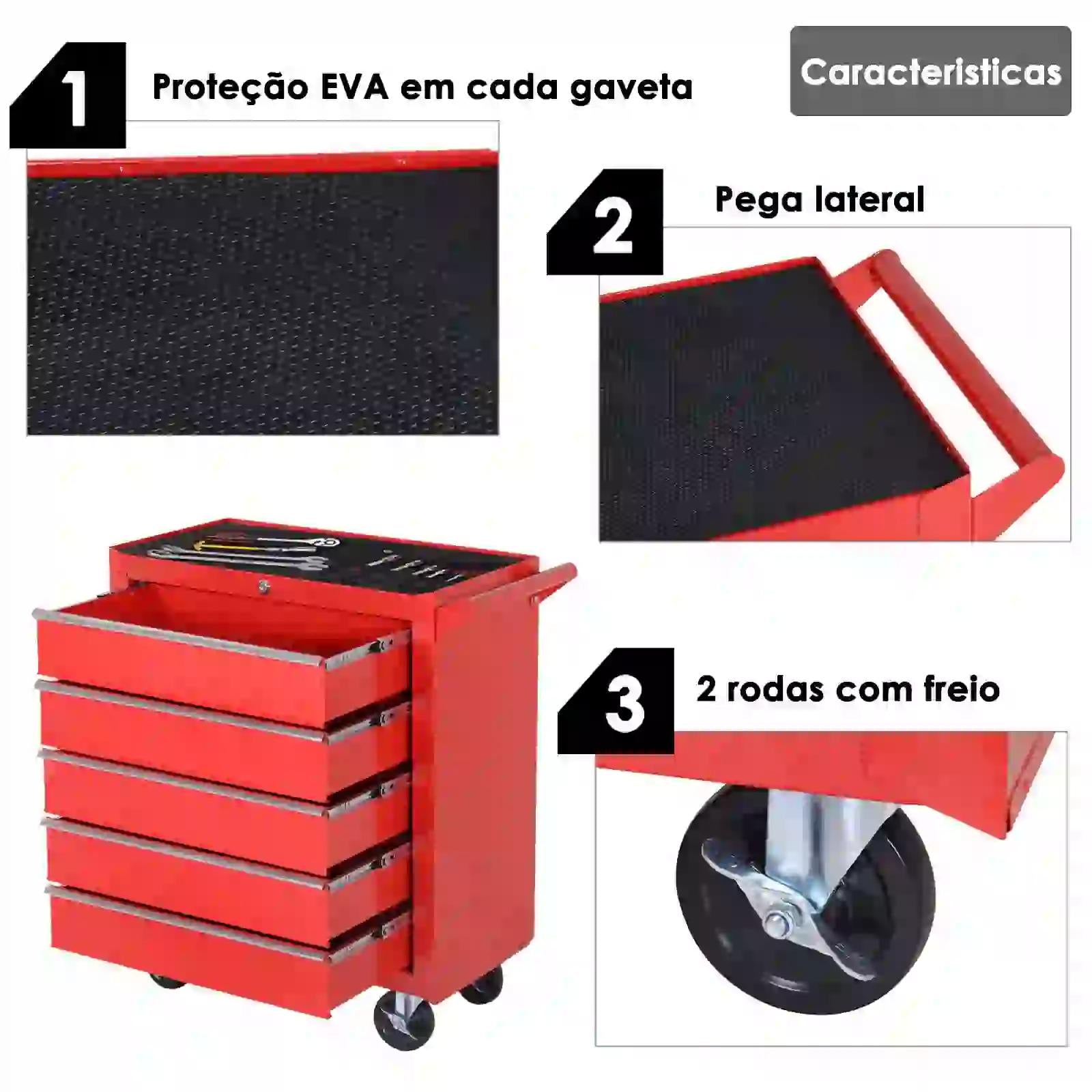 Durhand Carrinho de Ferramentas com 5 Gavetas e Rodas