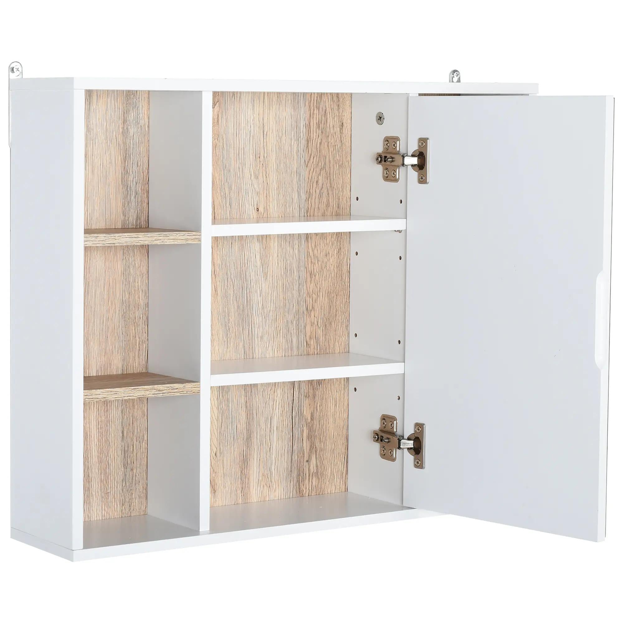 HOMCOM Armário de Espelho com Prateleiras, 60x15x49 cm, Branco e Carvalho