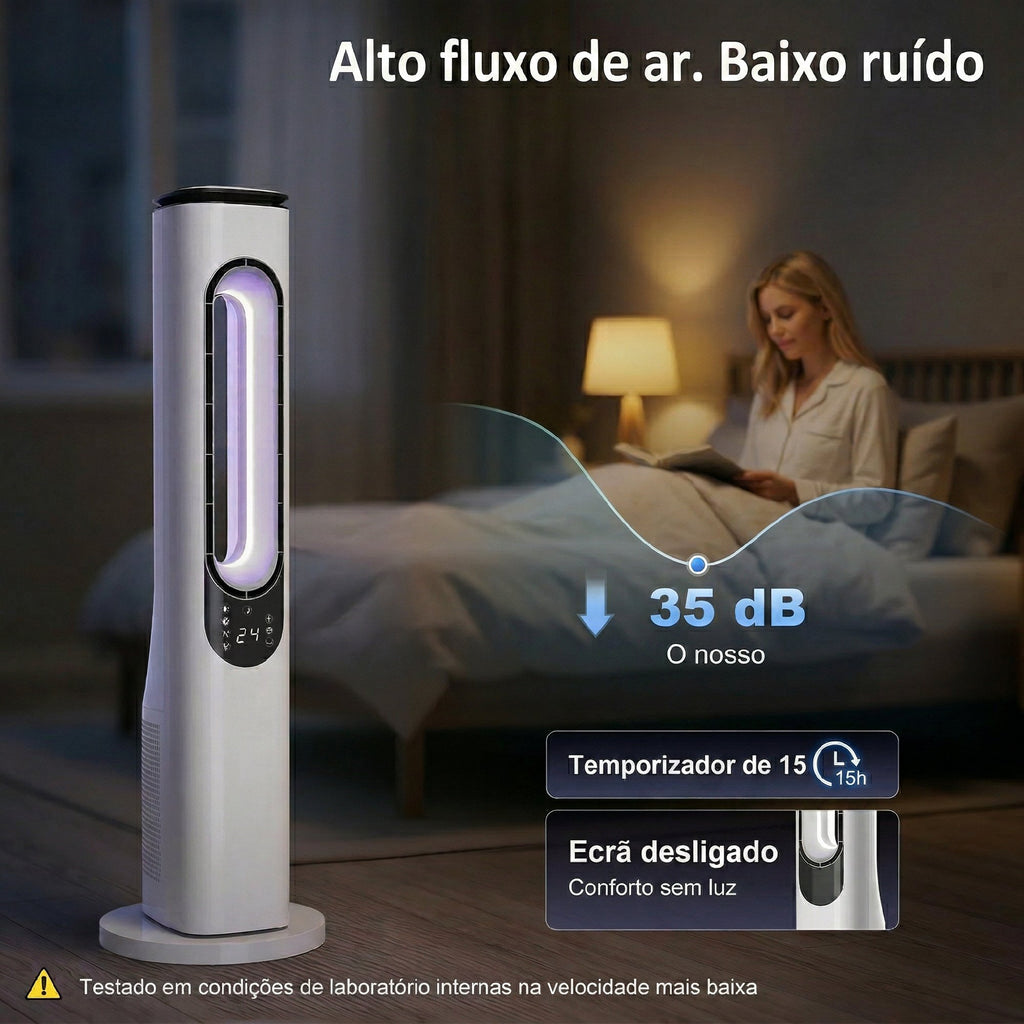 HOMCOM Ventilador de Torre Sem Pás LED Controlo Remoto Branco