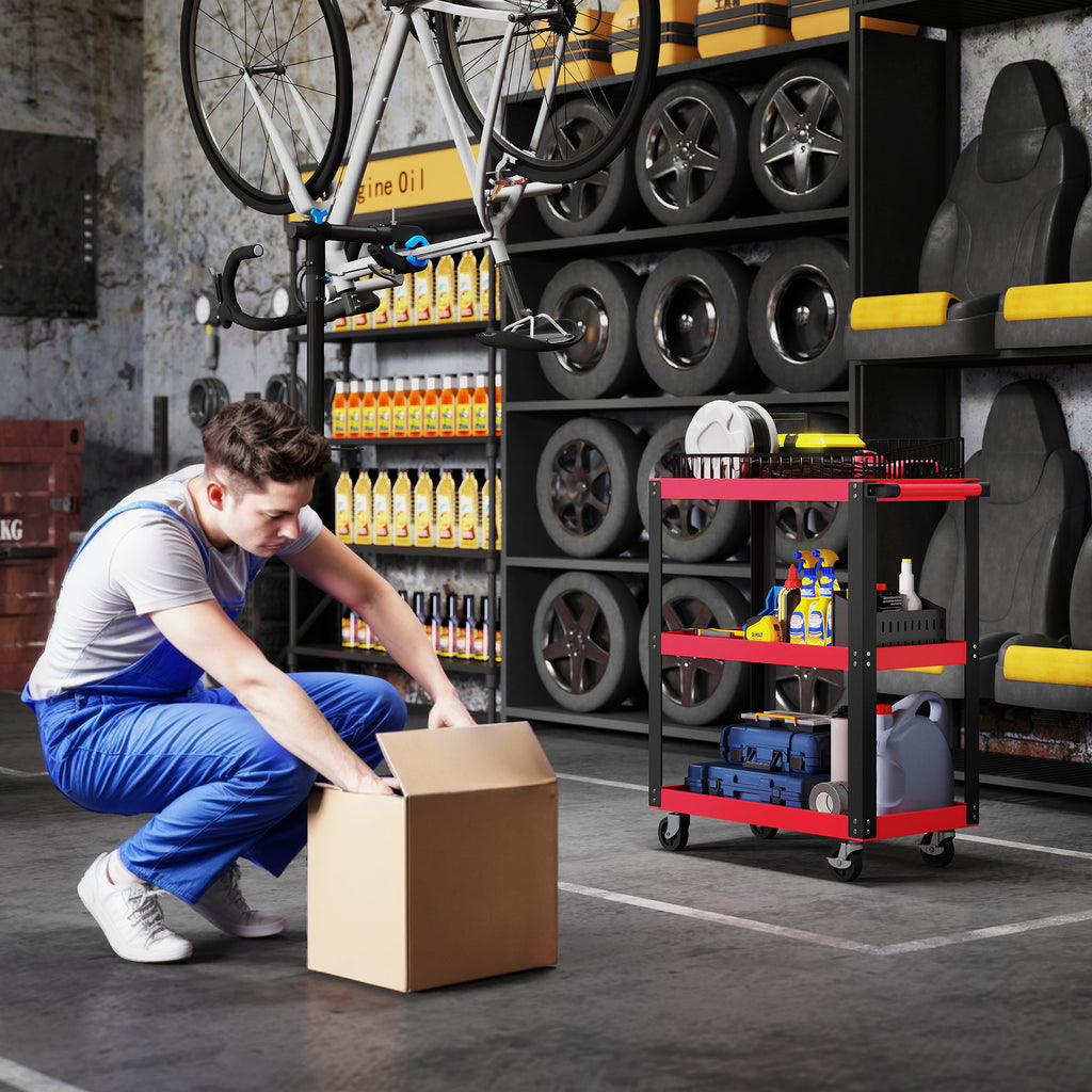 HOMCOM Carrinho de Ferramentas com 3 Prateleiras para Garagem
