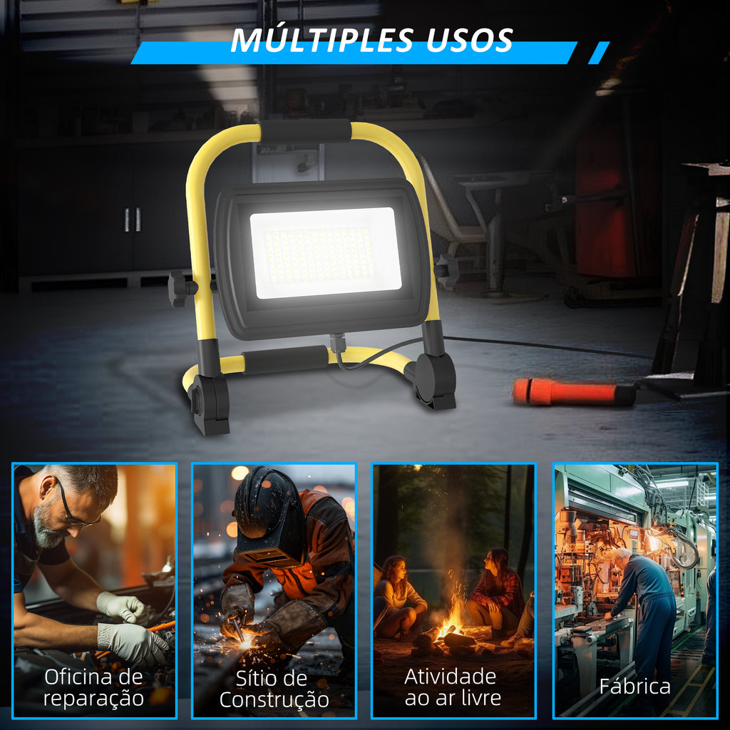 HOMCOM Projetor LED 50W 4250 Lúmenes IP65 Amarelo