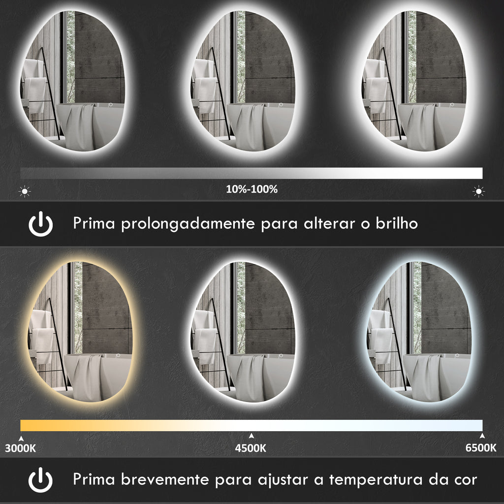 HOMCOM Espelho de Casa de Banho LED 80x60 cm Prata Anti-Embaciamento