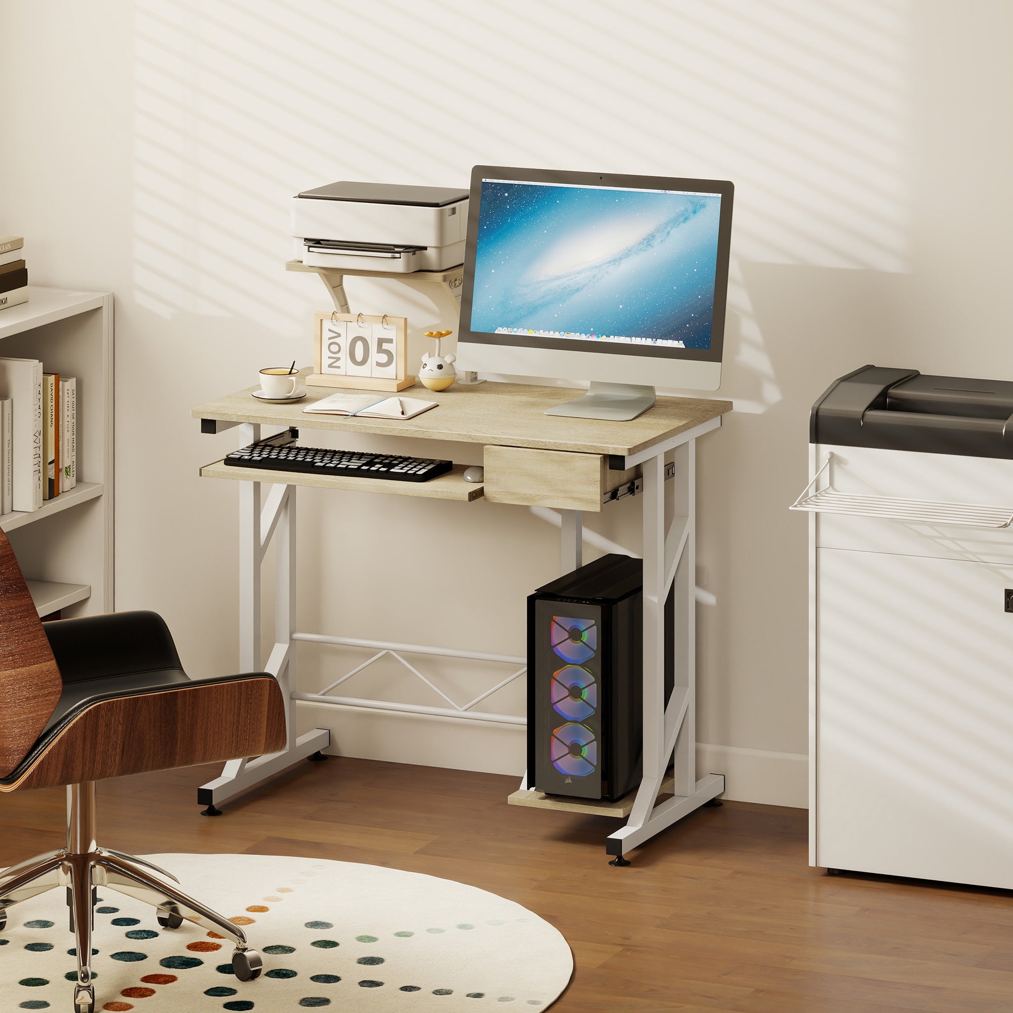HOMCOM Secretária para Computador com Gaveta e Bandeja, 90x50x100 cm