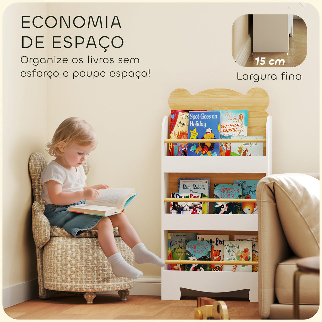 Aiyaplay Estante Infantil para Livros Desenho de Ursinho 3 Níveis