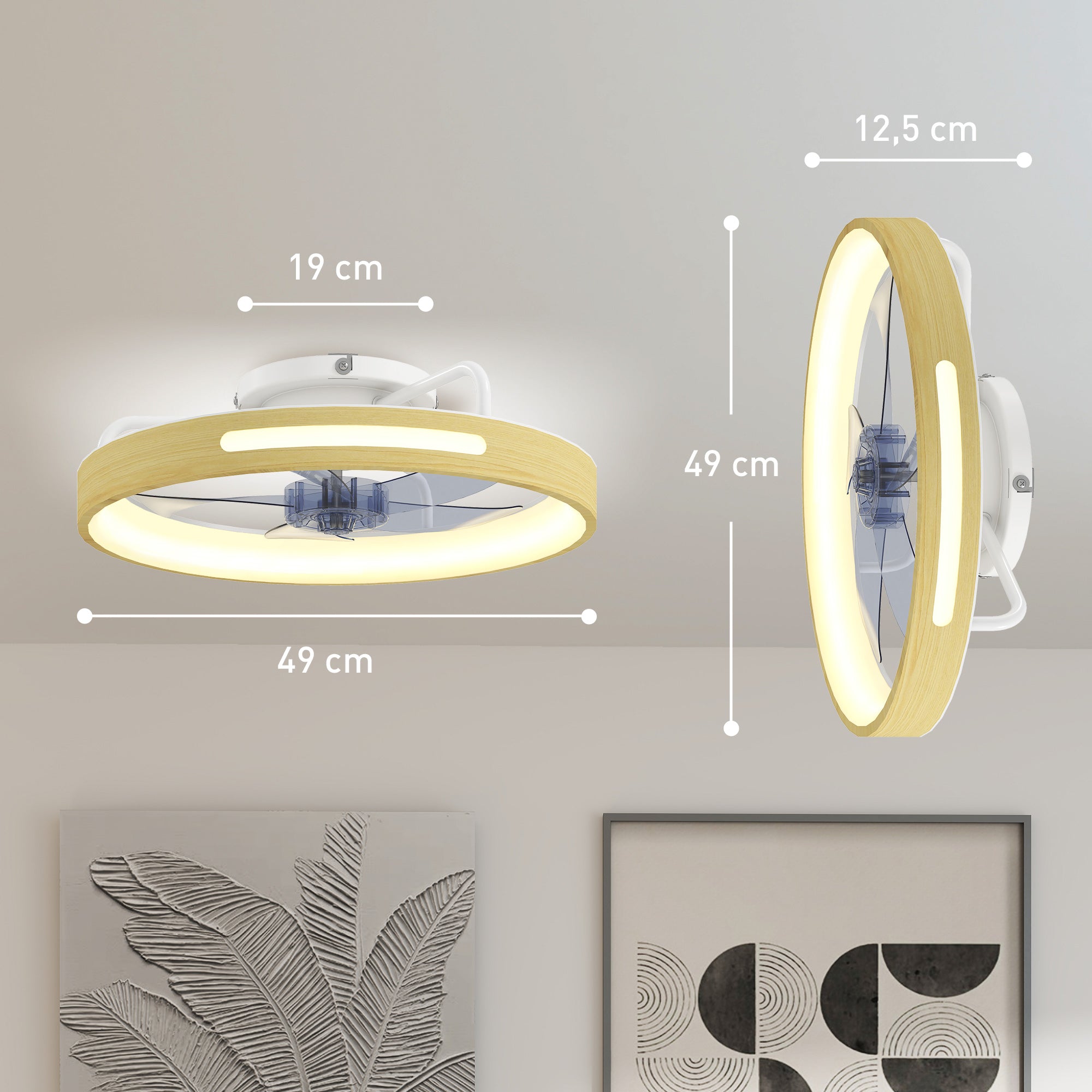 HOMCOM Ventilador de Teto LED 40W Motor DC 6 Velocidades Madeira Natural