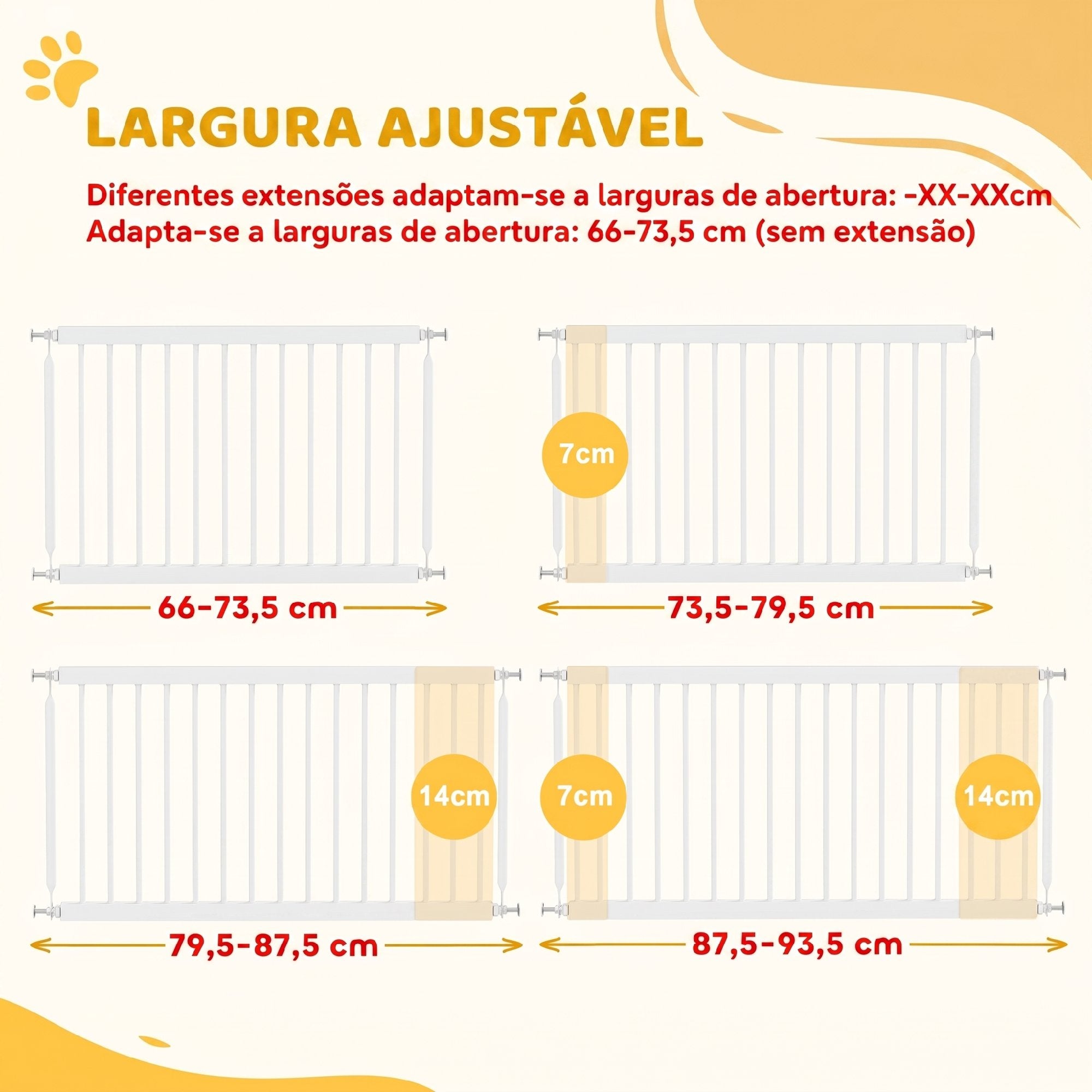 PawHut Barreira de Segurança Extensível para Cães Pequenos, 67-93,5 cm, Branco