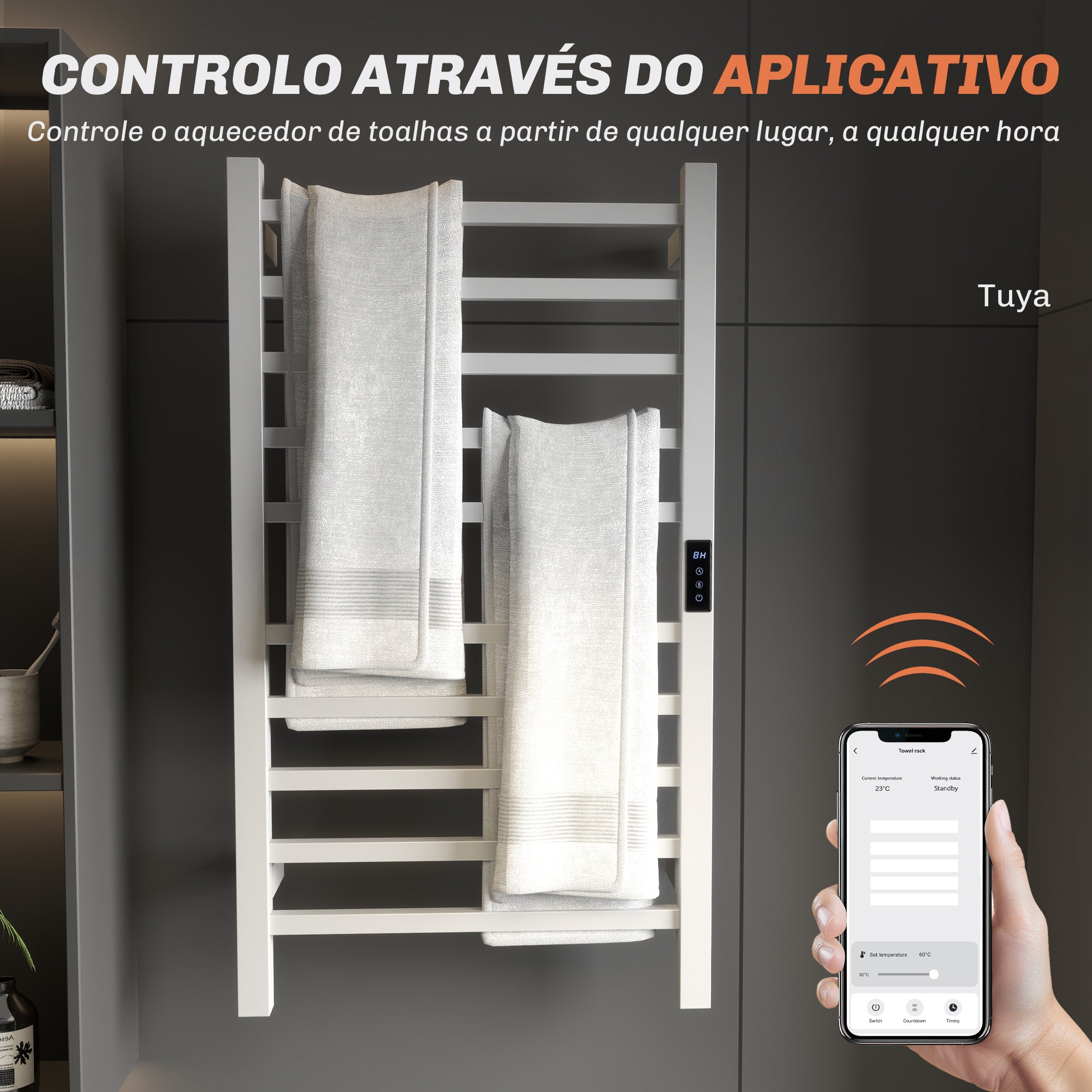 HOMCOM Toalheiro Elétrico de Parede 110W WIFI 10 Barras Branco