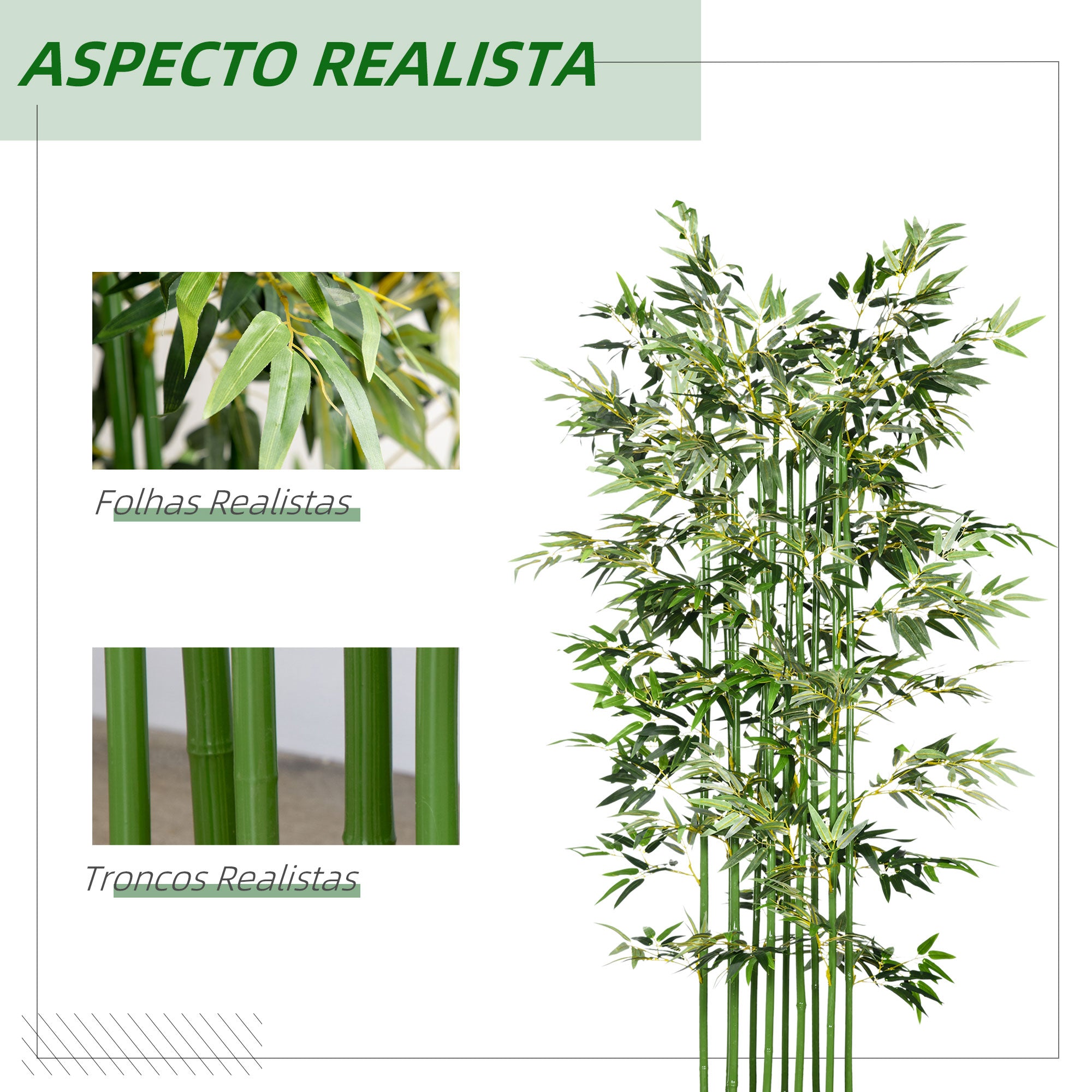HOMCOM Bambu Artificial 180cm com 1640 Folhas e Vaso