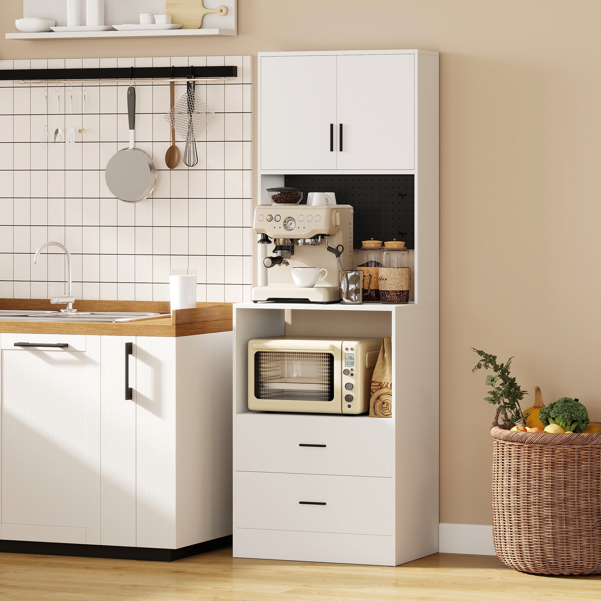 HOMCOM Armário Auxiliar de Cozinha para Micro-ondas com Painel Perfurado Branco
