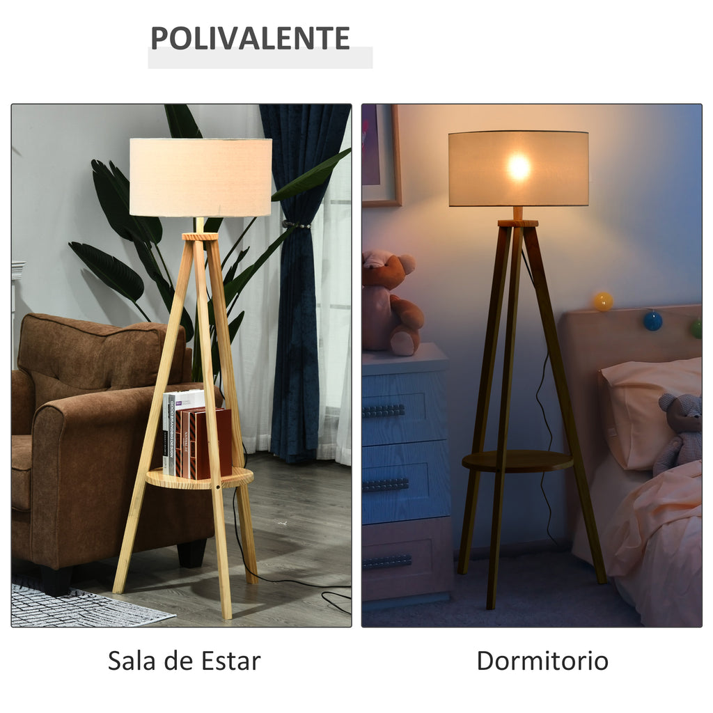 HOMCOM Candeeiro Pé Moderno Tripé Madeira 154cm