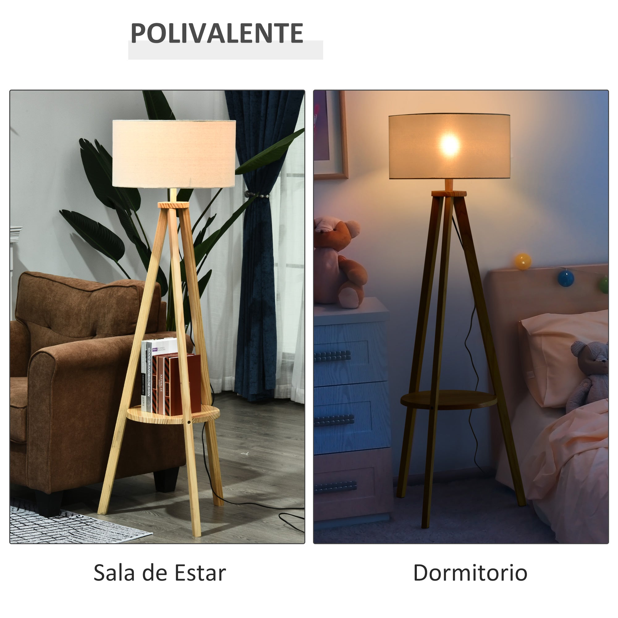 HOMCOM Candeeiro Pé Moderno Tripé Madeira 154cm
