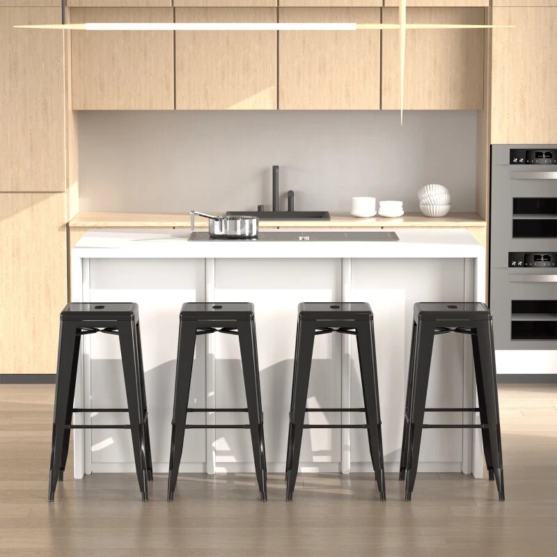 HOMCOM Conjunto de 4 Bancos Industriais em Metal, 43x43x76 cm
