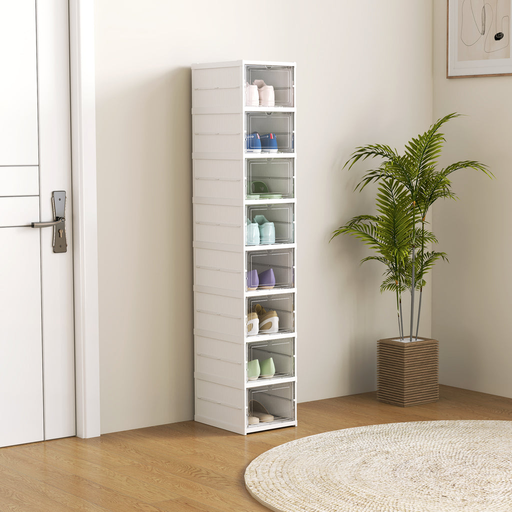 HOMCOM Sapateira Dobrável de 8 Níveis com Portas Transparentes, 26x35x140 cm