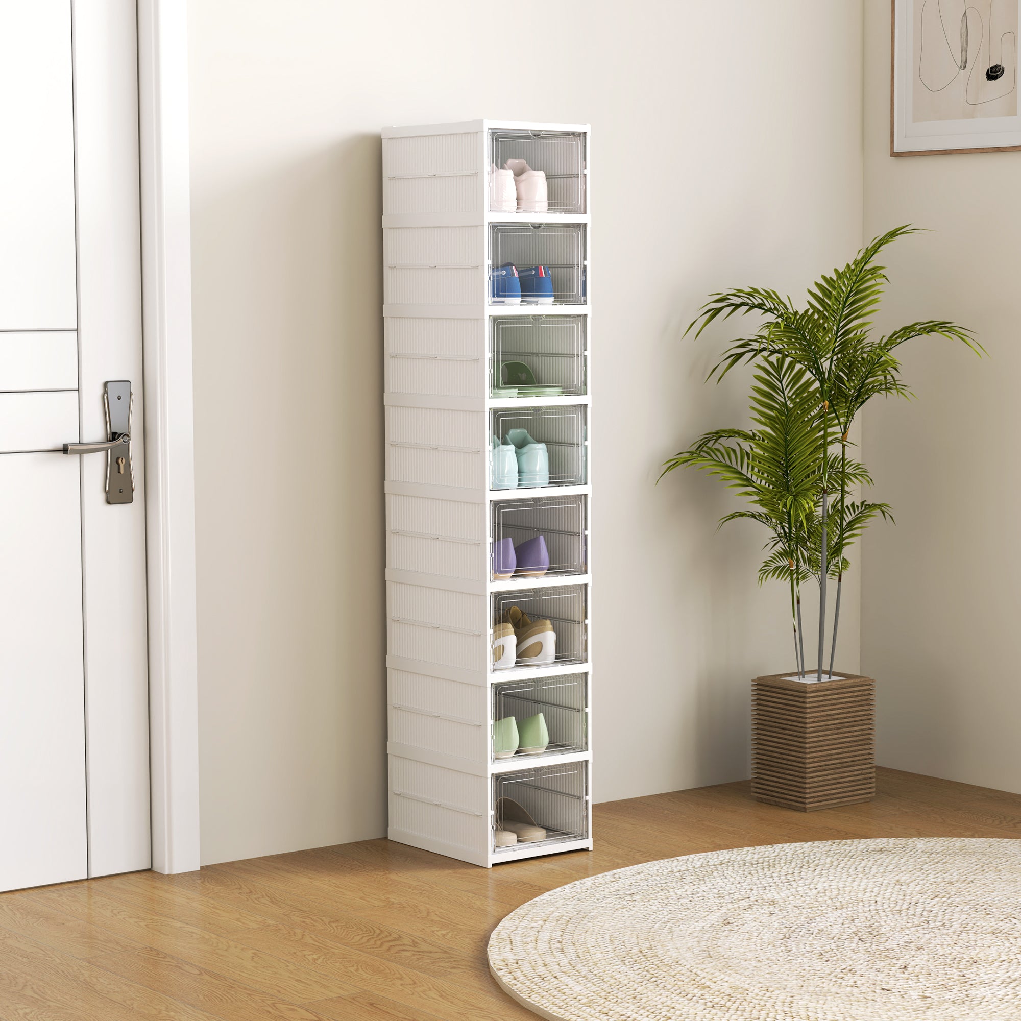 HOMCOM Sapateira Dobrável de 8 Níveis com Portas Transparentes, 26x35x140 cm