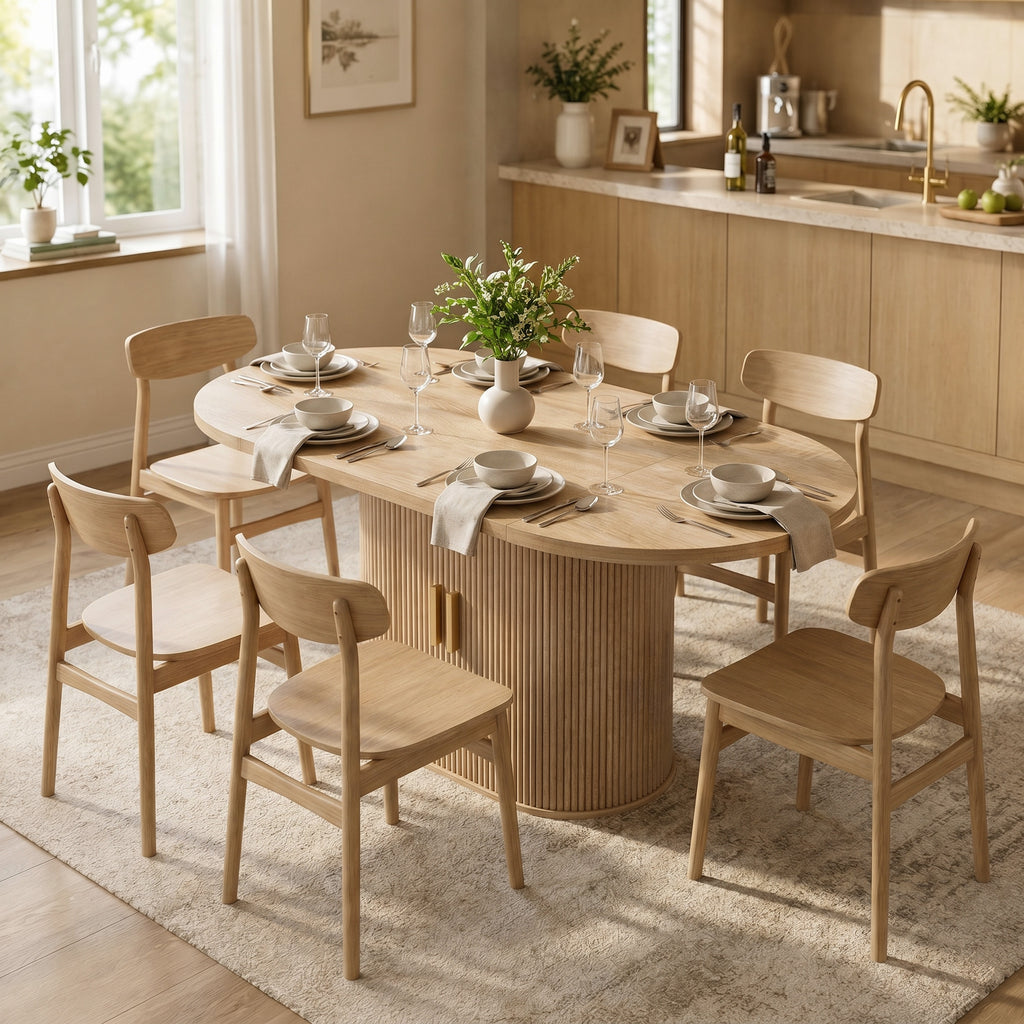 HOMCOM Mesa de Jantar Oval com Portas de Correr, Carvalho