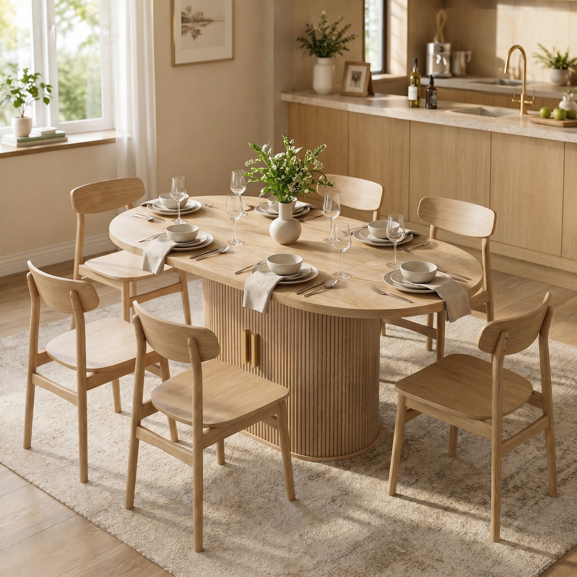HOMCOM Mesa de Jantar Oval com Portas de Correr, Carvalho