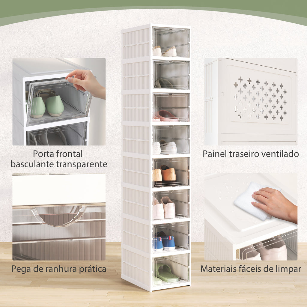 HOMCOM Sapateira Dobrável de 8 Níveis com Portas Transparentes, 26x35x140 cm