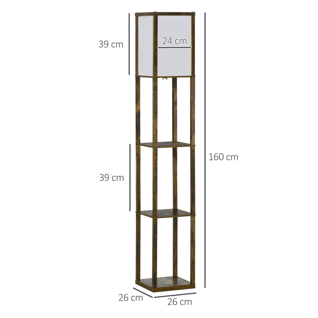 Homcom Candeeiro de Pé com 3 Prateleiras, 160 cm, Castanho Rústico