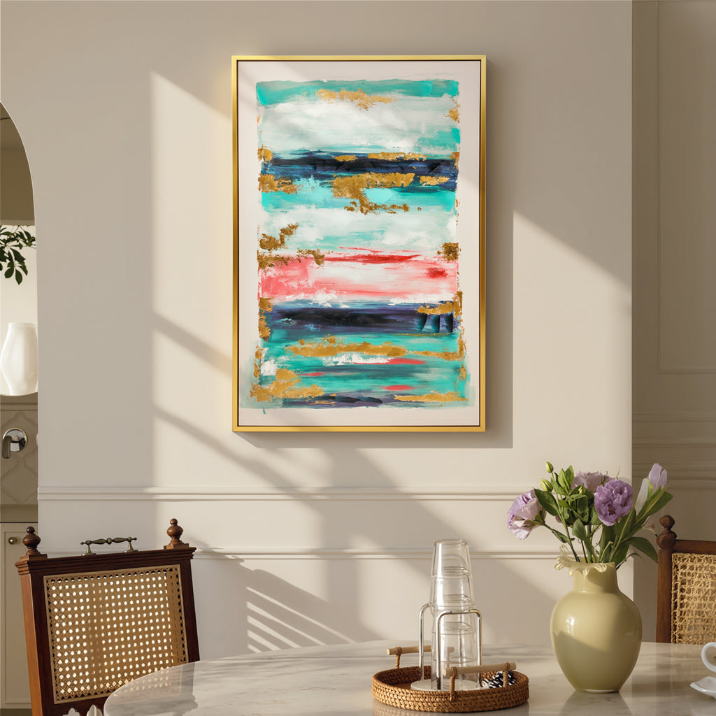 Quadro Abstrato Pintado à Mão 120x80 cm com Moldura de Madeira