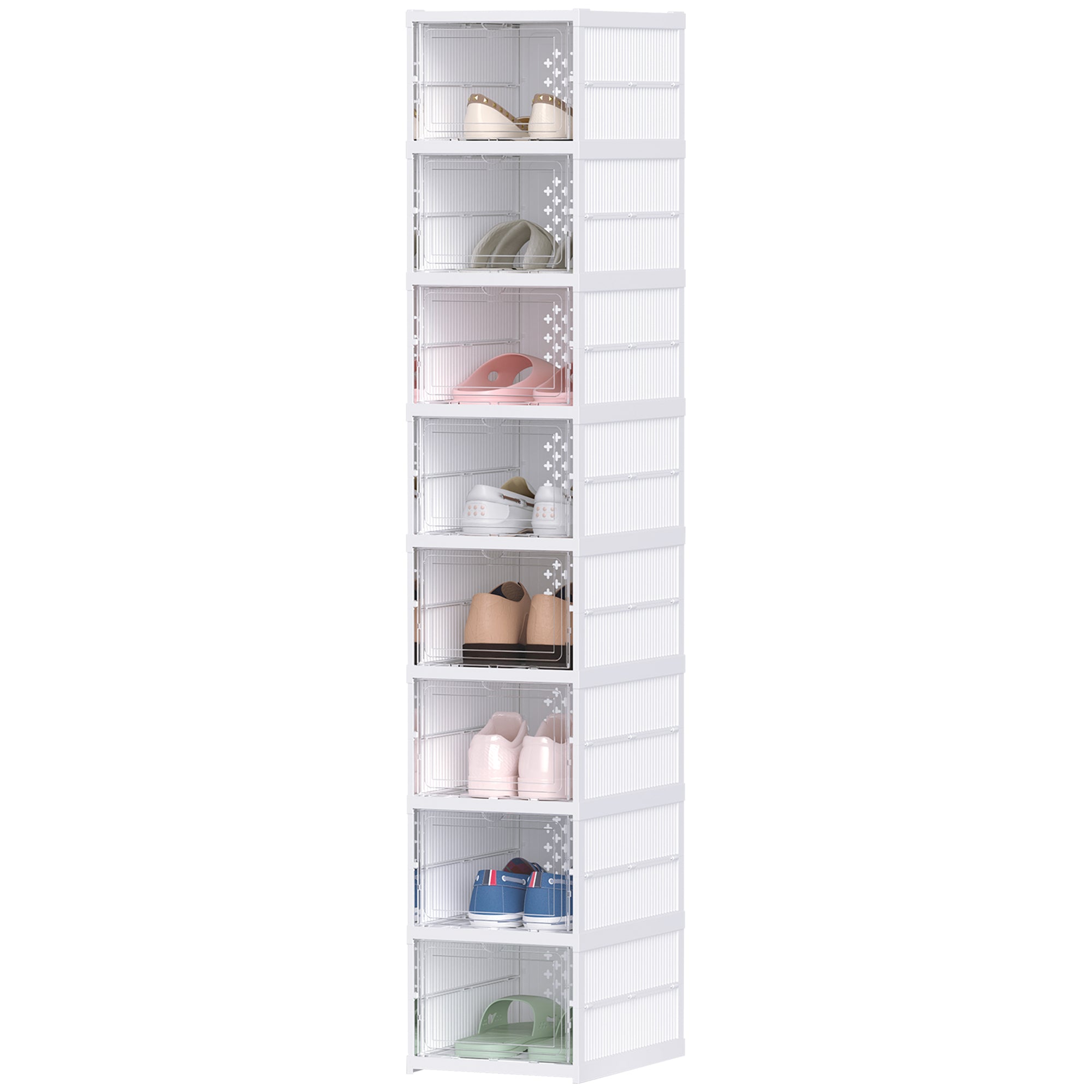 HOMCOM Sapateira Dobrável de 8 Níveis com Portas Transparentes, 26x35x140 cm