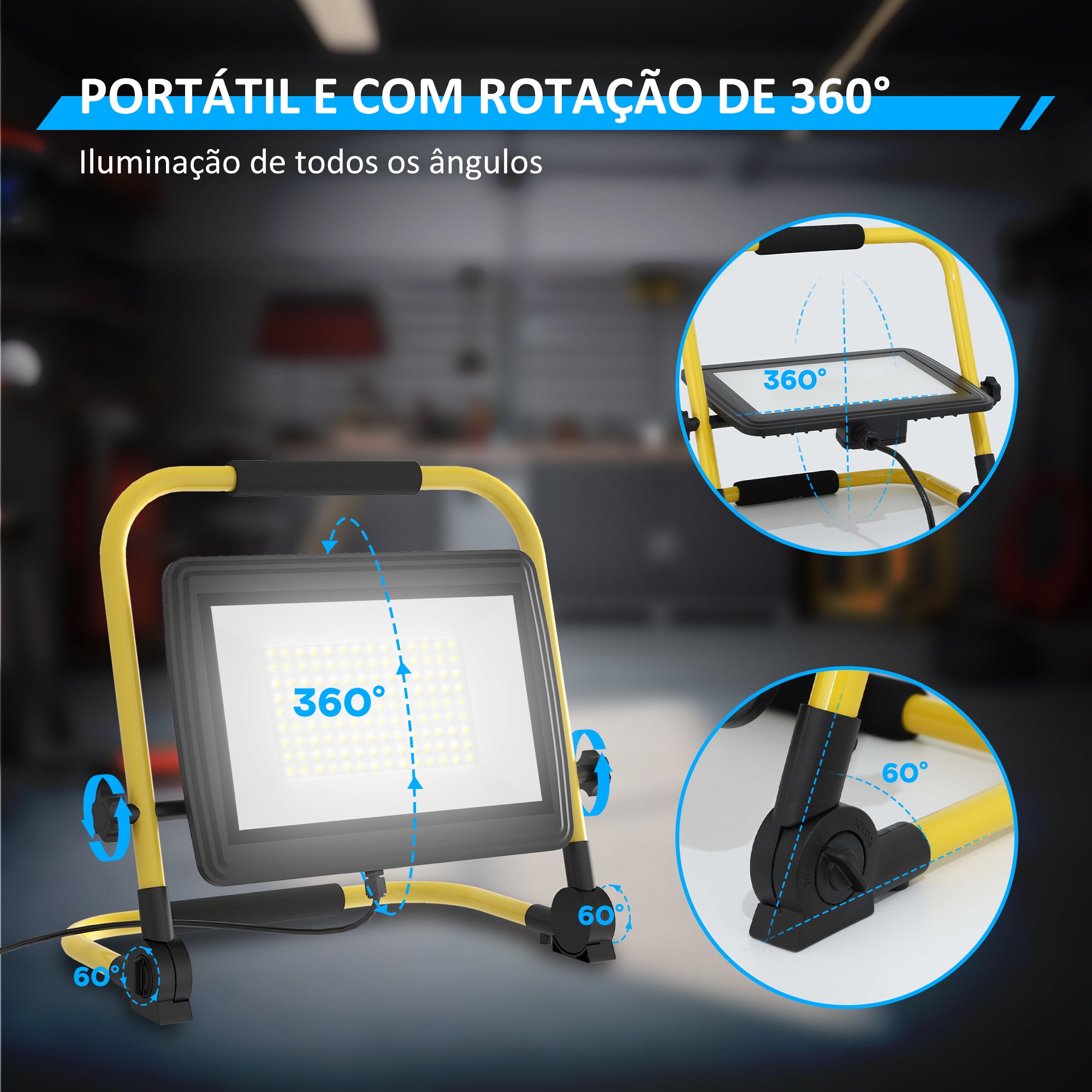 HOMCOM Projetor LED Recarregável 100W 8500 Lúmenes IP65
