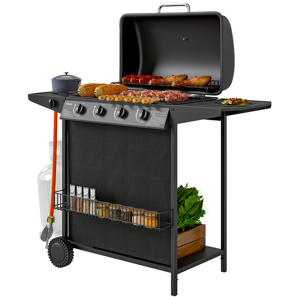 Outsunny Barbecue a Gás 4+1 Queimadores 12 kW Preto