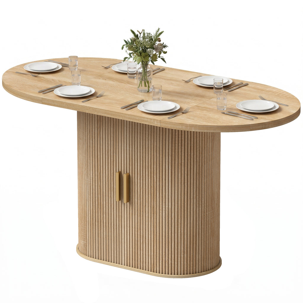 HOMCOM Mesa de Jantar Oval com Portas de Correr, Carvalho