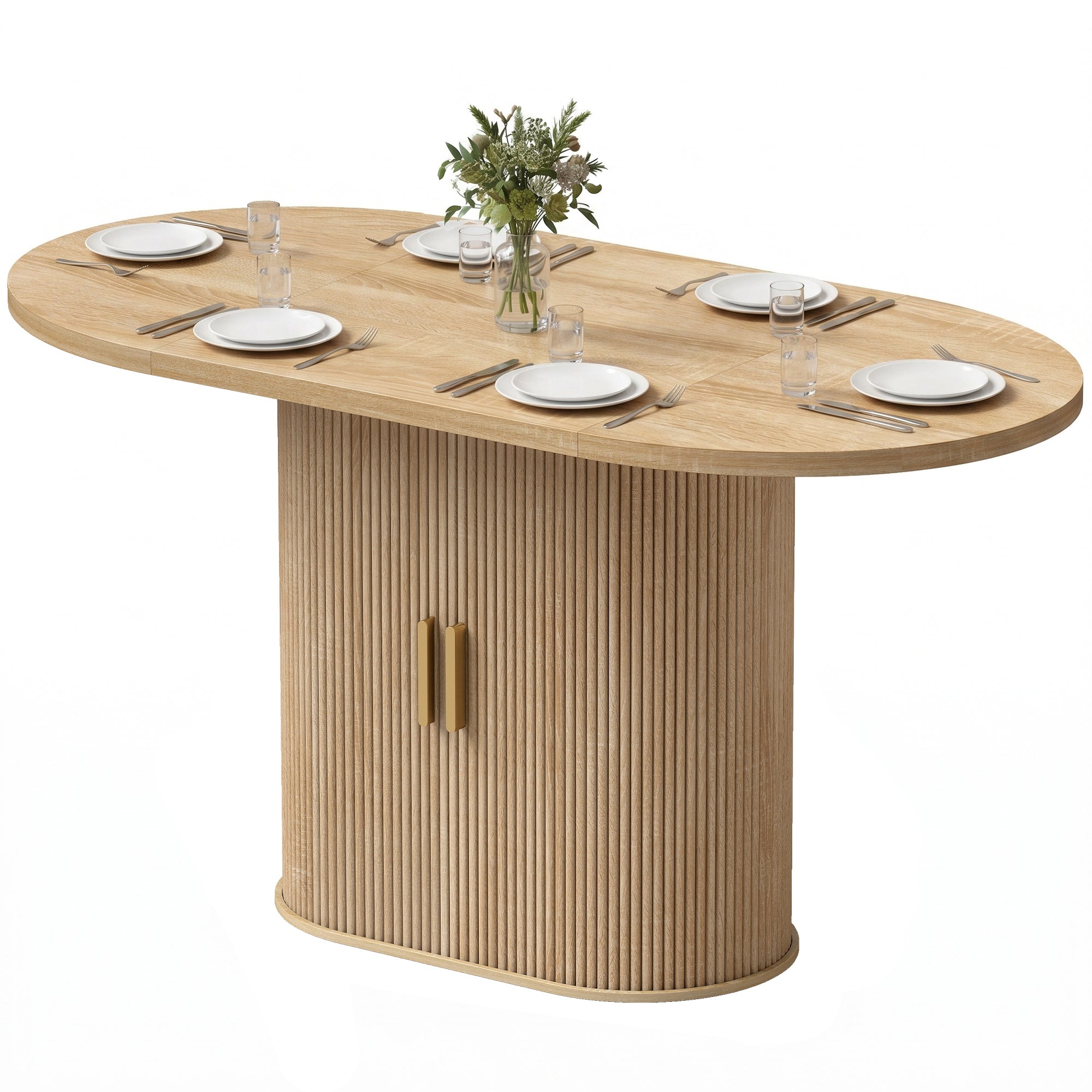 HOMCOM Mesa de Jantar Oval com Portas de Correr, Carvalho