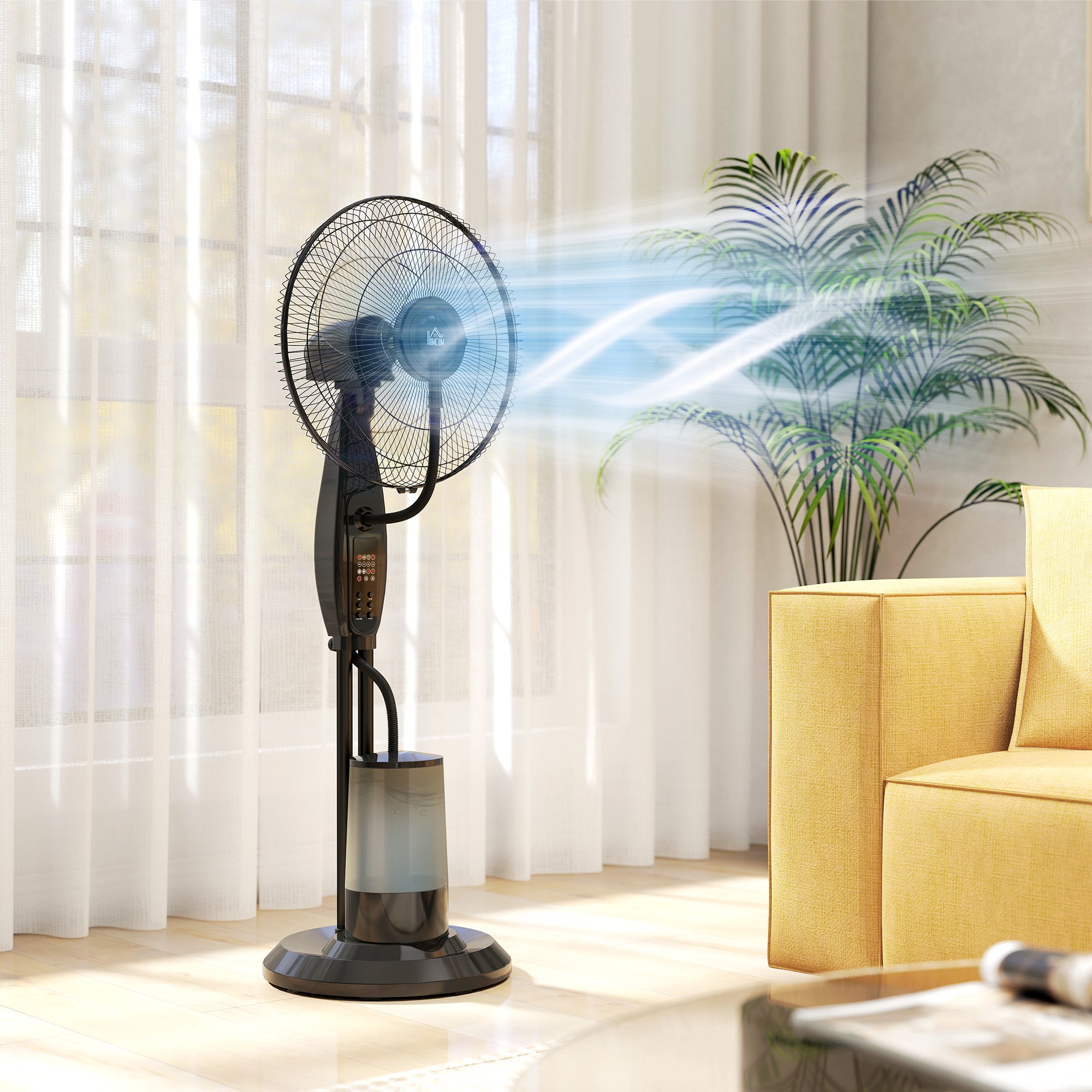 HOMCOM Ventoinha de Pé com Nebulizador 75 W, 3,2L, Preto