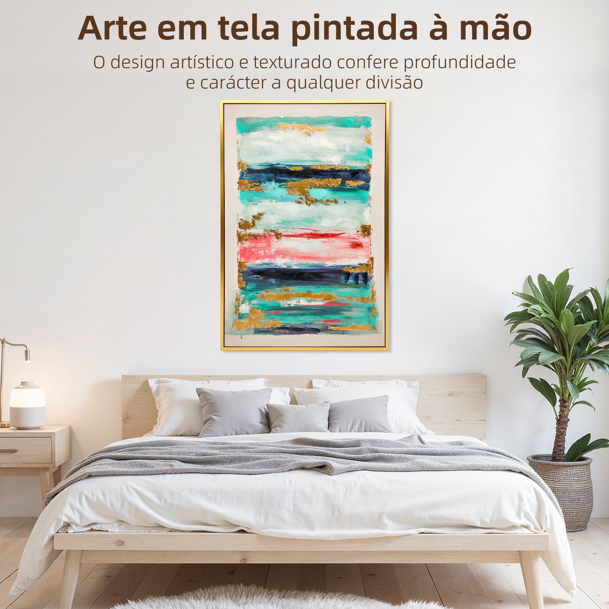 Quadro Abstrato Pintado à Mão 120x80 cm com Moldura de Madeira