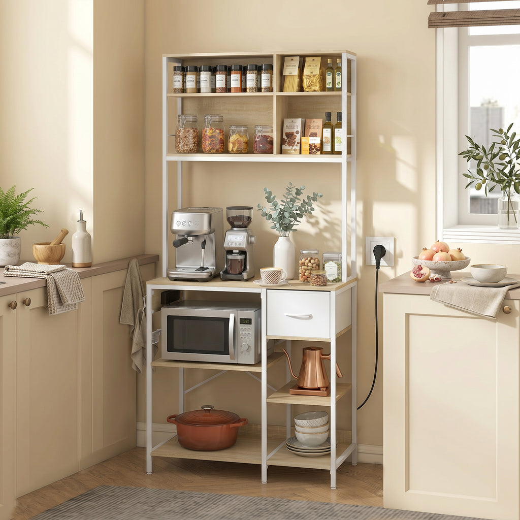 HOMCOM Estante de Cozinha com Suporte para Micro-ondas, 80x40x181 cm, Carvalho