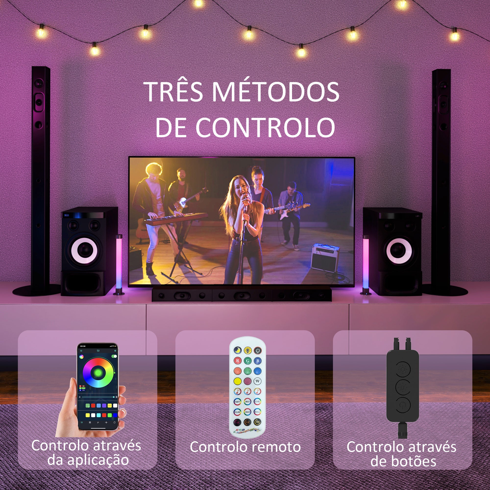 HOMCOM Conjunto 2 Candeeiros Mesa LED RGB Bluetooth Música