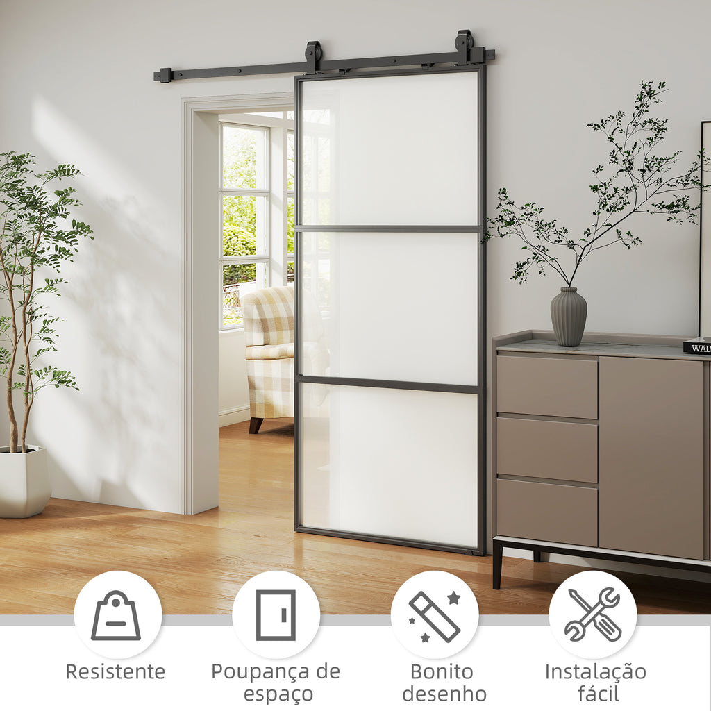 HOMCOM Porta de Correr de Vidro com Fecho Suave 91,4x203,2 cm
