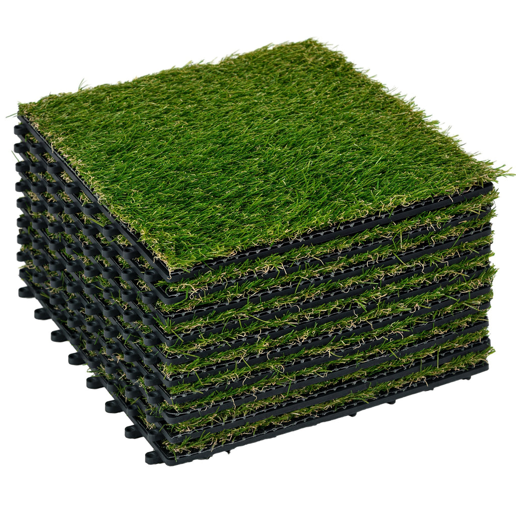 Outsunny Relva Artificial 10 Peças 30x30cm Verde Escuro