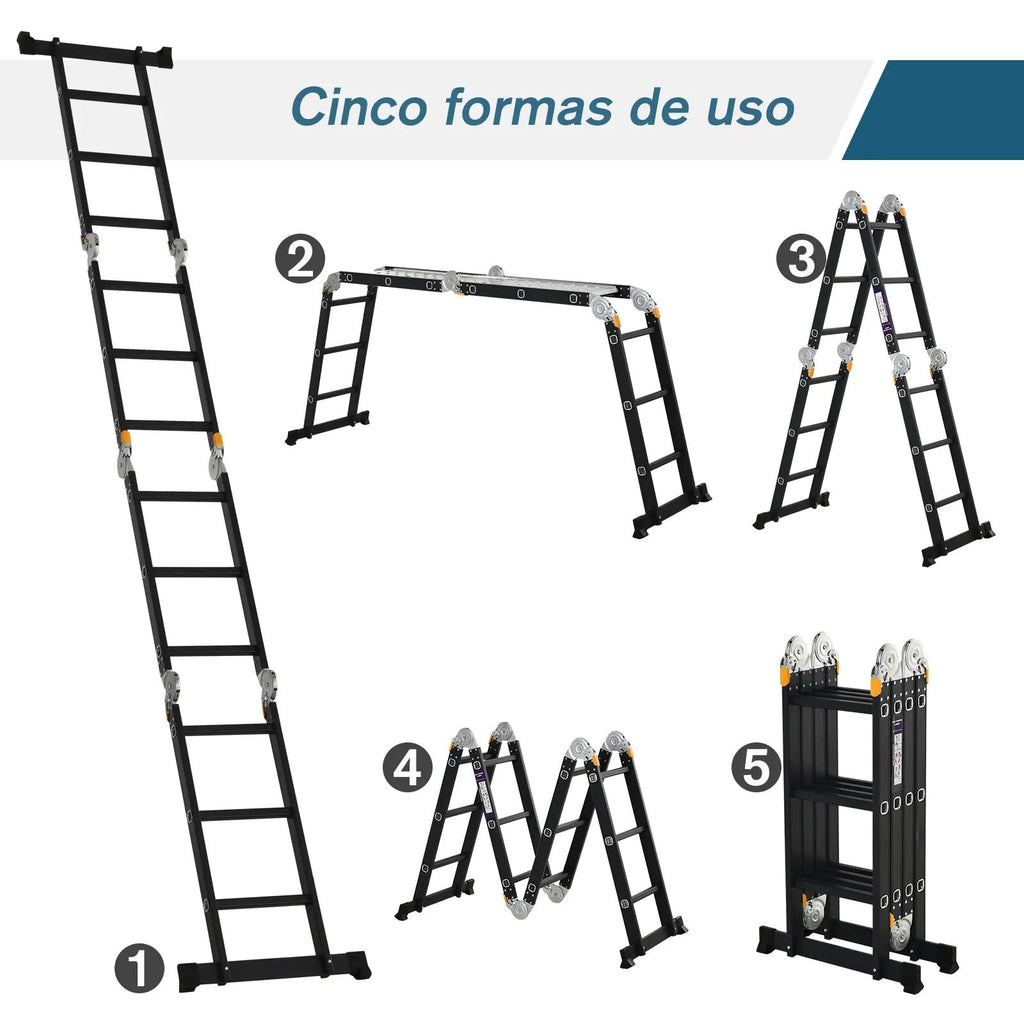 Durhand Escada Multiuso Dobrável 5 em 1 Preta 370cm
