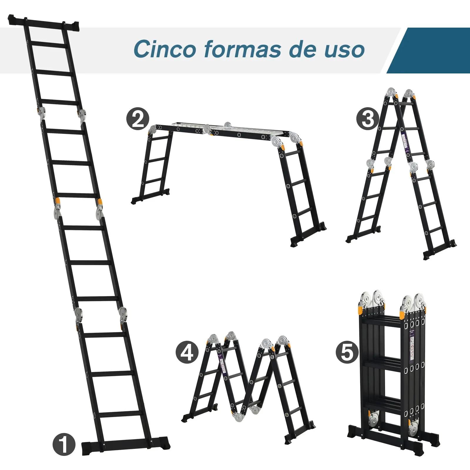 Durhand Escada Multiuso Dobrável 5 em 1 Preta 370cm