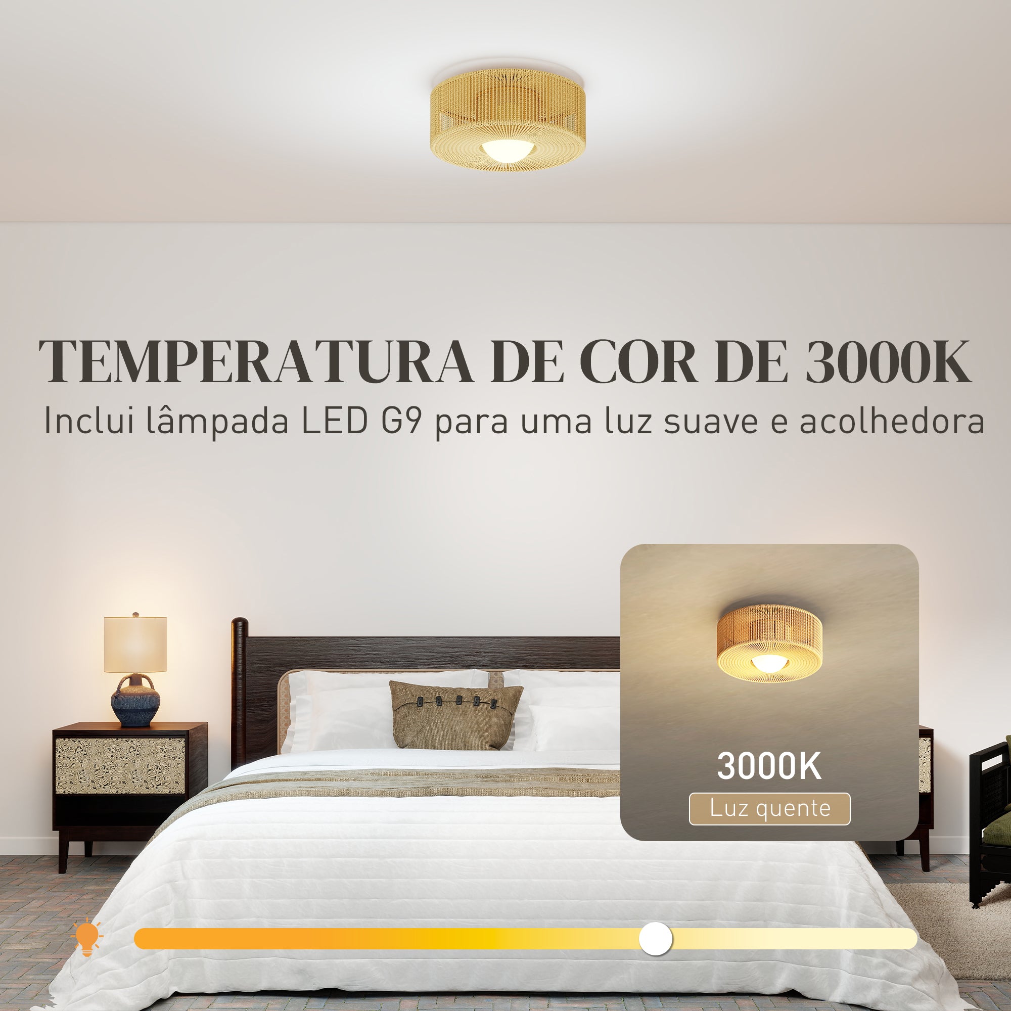 HOMCOM Candeeiro de Teto Boémio com Ecrã de Corda, Ø30x16 cm