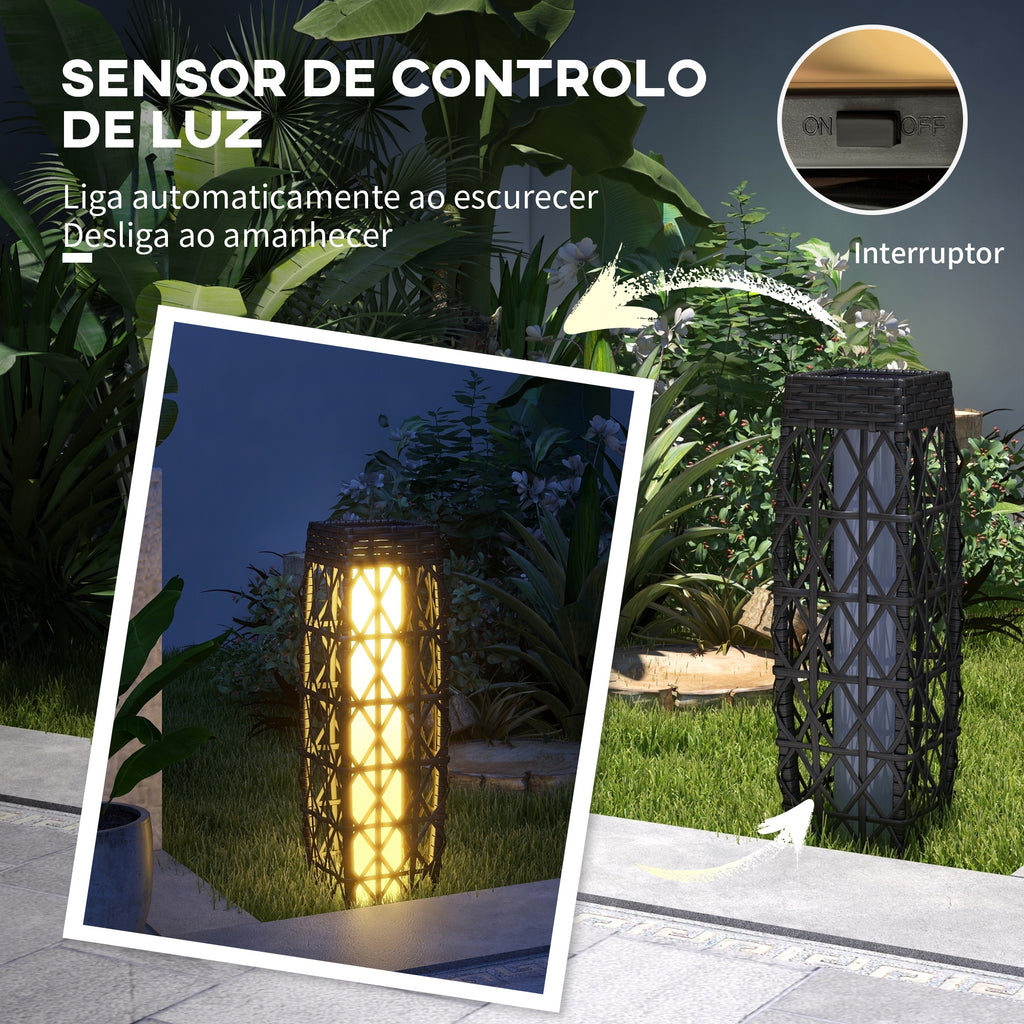 Outsunny Candeeiro Solar LED de Exterior em Vime, 20x20x68 cm