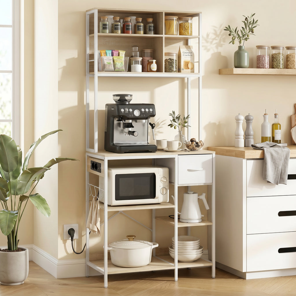 HOMCOM Estante de Cozinha com Suporte para Micro-ondas, 80x40x181 cm, Carvalho